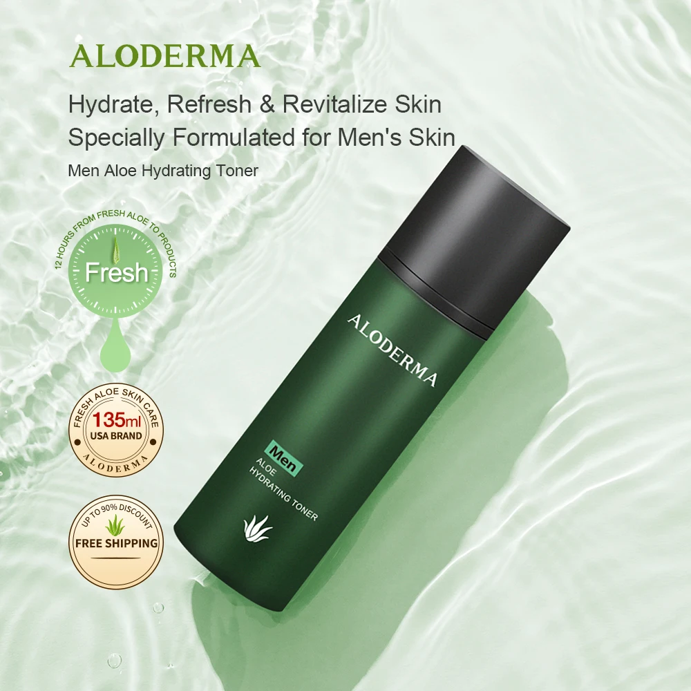 ALODERMA Men Aloe Hydrating Toner 135ml ,Natural Organic Aloe Vera Toner Boosts Hydration For Men,Lift Soften Refresh Skin