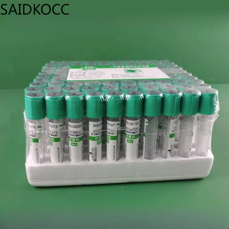 Tubo Estéril Descartável de Coleta de Sangue a Vácuo com Heparina Vac Tube Vacuum Tampa Verde Aditiva Marca ce 10 ml 100 pk