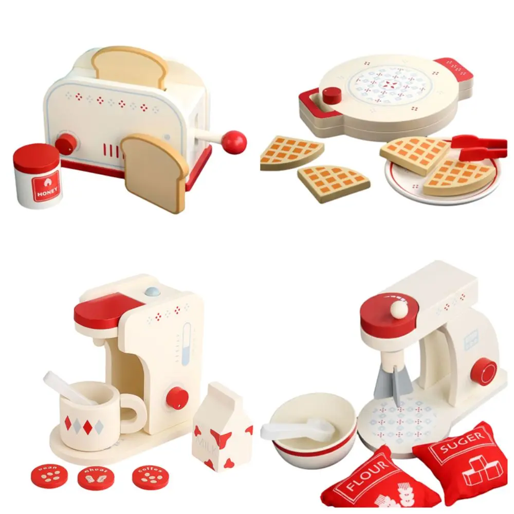 Mini tamanho simulado pão e máquina de café design simulação fingir jogar mini loja café da manhã brinquedos de casa de jogo de madeira