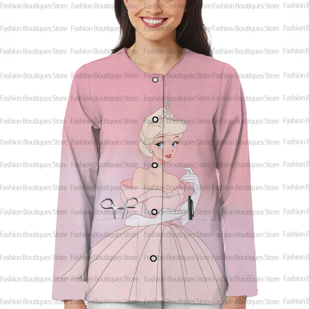 Disney Tangled Rapunzel Long Sleeve Dental Dental Uniform Frosted Round Neck Dental Uniform for Autumn and Winter