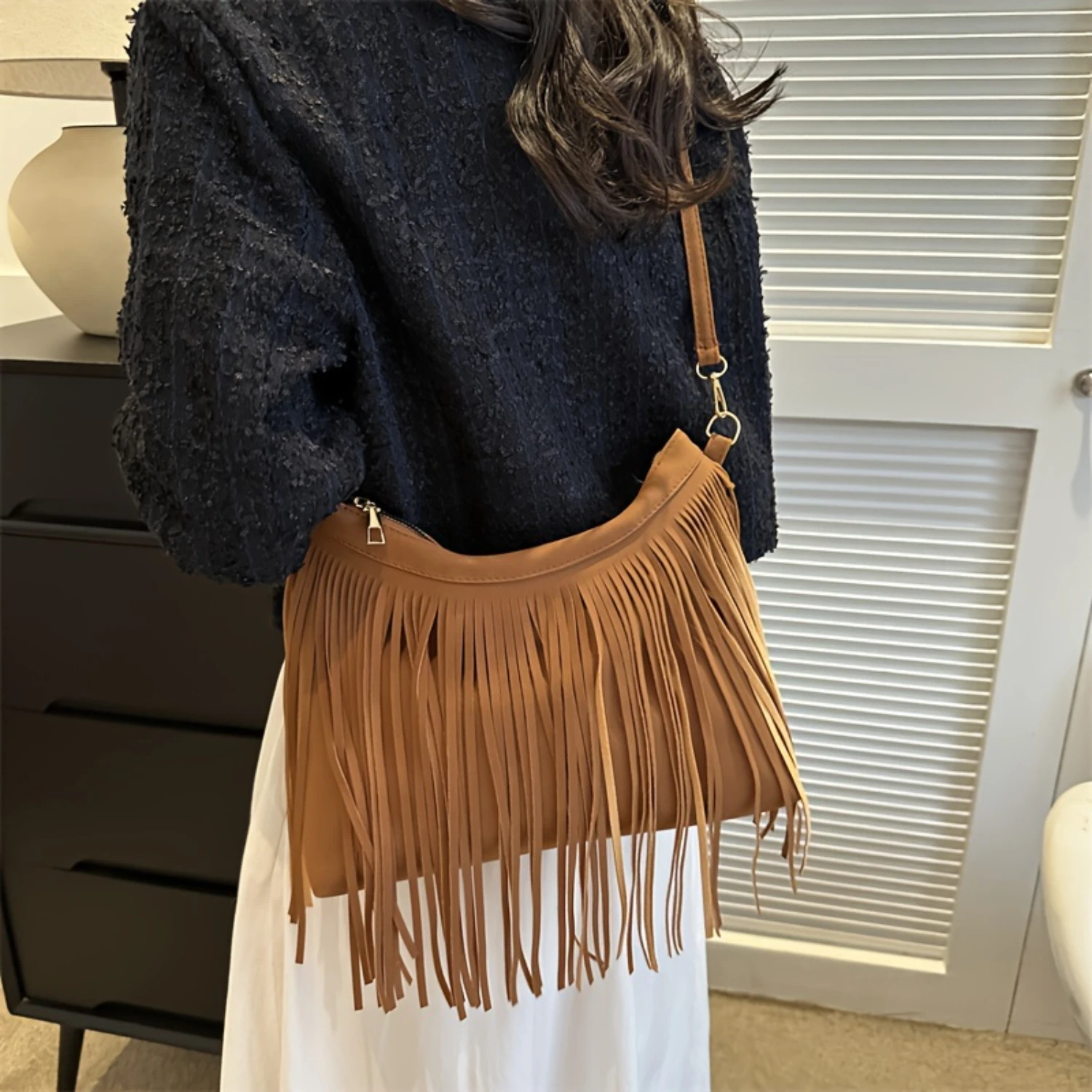 Fringe Crossbody Bag, Retro Bohemian Shoulder Bag, Women's Hippie Handbag & Purse