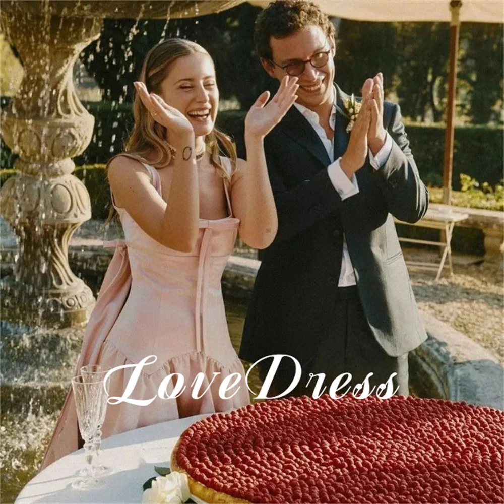 Liebe Prinzessin rosa Spaghetti träger Fleck Brautkleid mit Schleife elegante plissierte A-Linie quadratischen Kragen knöchel lange Brautkleider