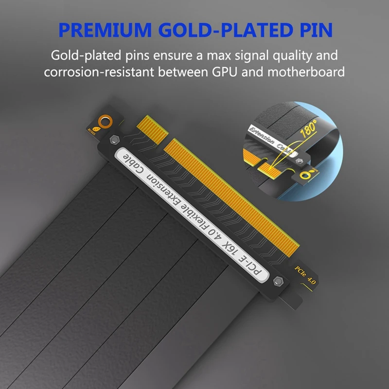 PCIE 4.0 16X Extension Cable High Speed GPU Riser Cable with PCI Express Port for GPU Extension Cable 25cm 180 Degree-ABFT