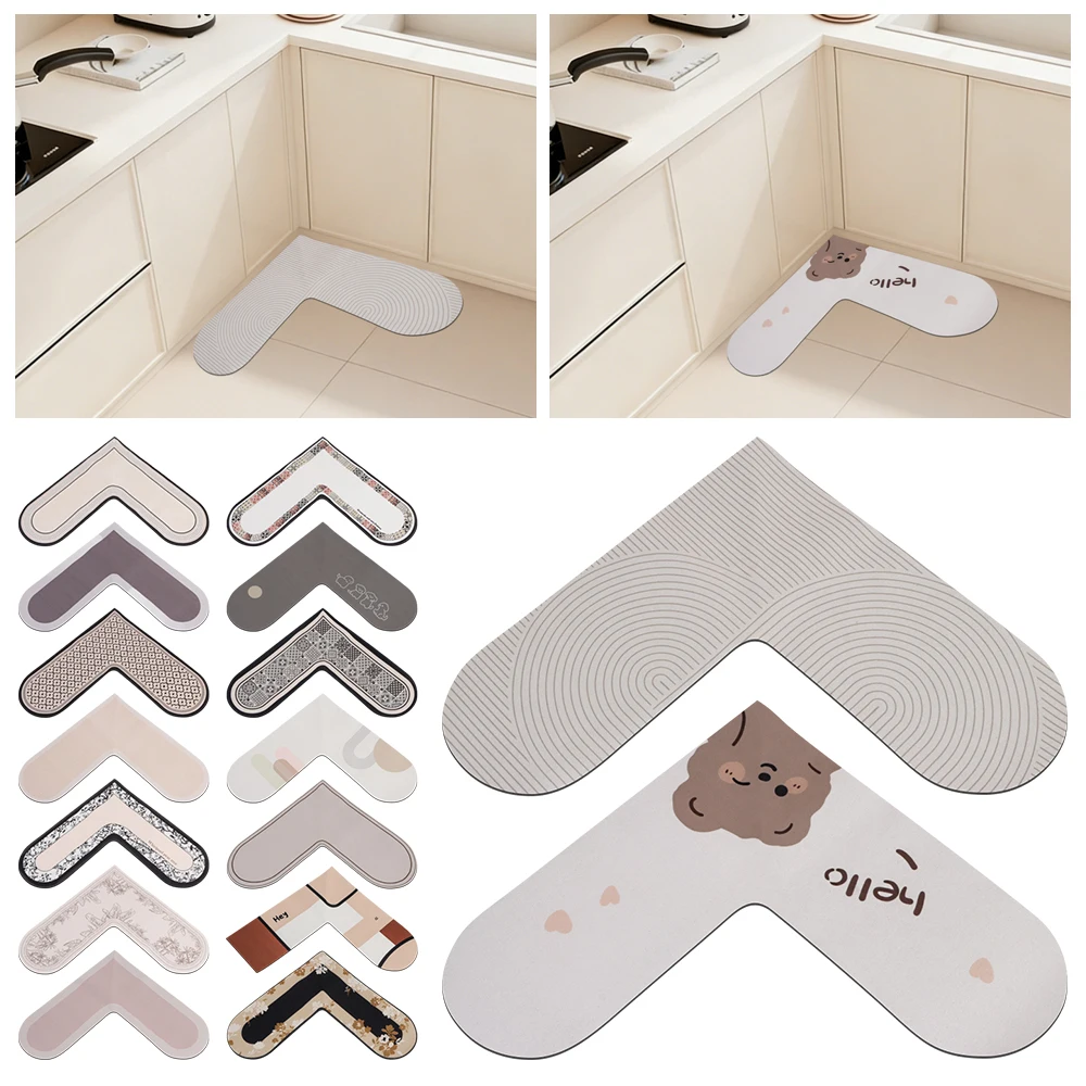L-Shape Kitchen Carpet Water Absorbent Oil-Proof Anti-Slip Floor Mat Soft Wipable Surface Waterproof Doormat Home Decoration