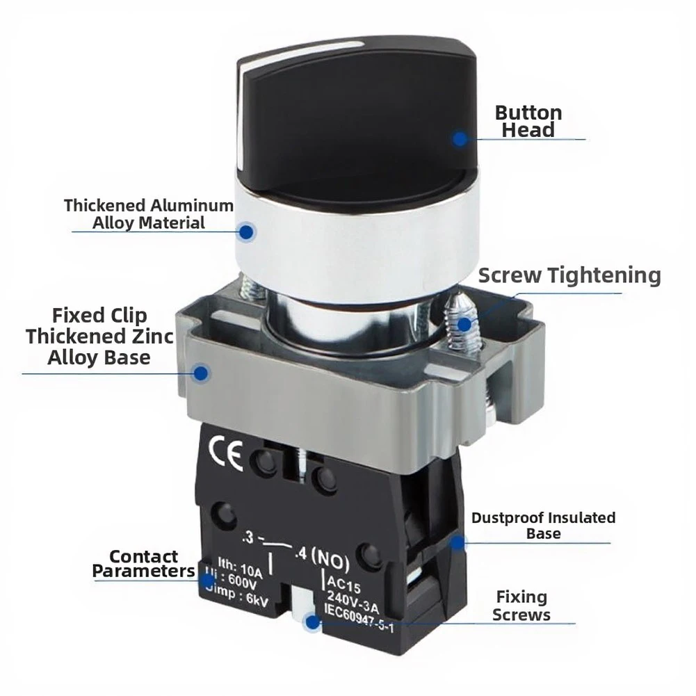 Industrial Control Switch 3-position Rotary Switch Compact 22mm Diameter Robust Construction Accidental Change Protection