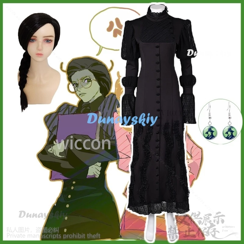 Elphaba Wicked Cosplay Costume For Girls Woman Goth Lolita Dress Skirt Wigs Cos Witch For Halloween Christmas Party Customized