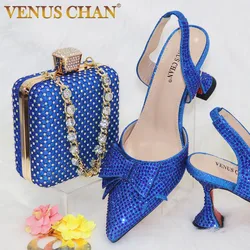 Nigeria Popular New Elegant R.Blue Crinkled Fabric Tote Handle Simple And Versatile Exquisite Party Shoes And bag Set