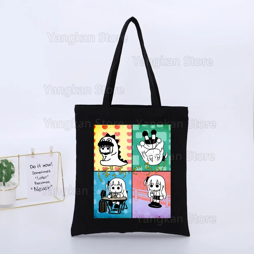 

Bocchi The Rock Shopper Bag Canvas Tote Shoulder Bags Shopping Bag with Print Black Cloth Handbags Eco Friendly