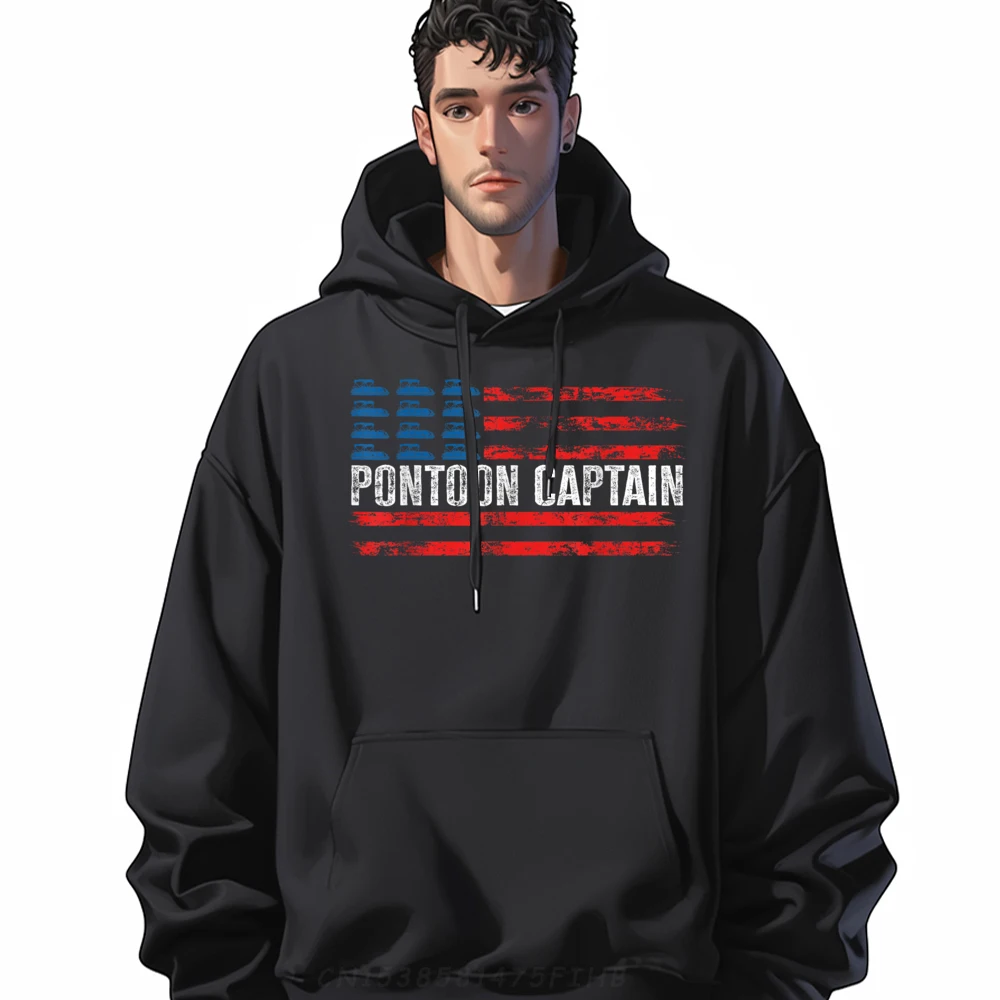 

Funny Mens Hoodies Boating Pontoon Captain 4th of July Graphic Hoodies Fashion Long Sleeve Geek Coats O-Neck