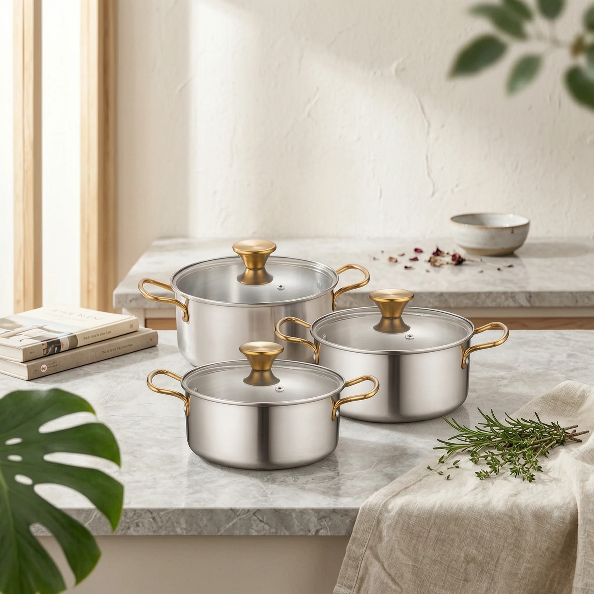 6 Pieces Soup Pot Set with Handles Flat Bottom Soup Pot Set Pots Tight-Fitting Sturdy for Home Cooks, Kitchen, Meal Prep