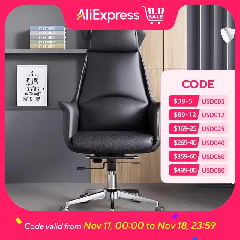 

Adjustable Leather Chair Waterproof Metalic Designer Modern Chair Ergonomic Comfy Rolling Cadeira De Escritorio Office Furniture