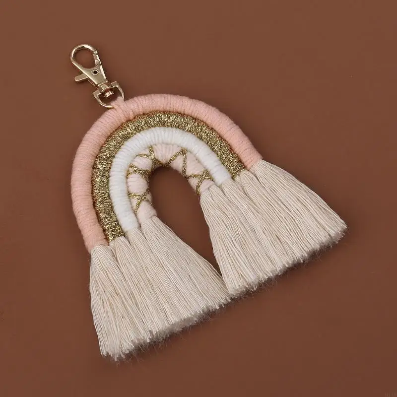 91AF Boho Tassel for Key Holder Weaving Rainbow Pendant for Key Chain Gift for Hallow