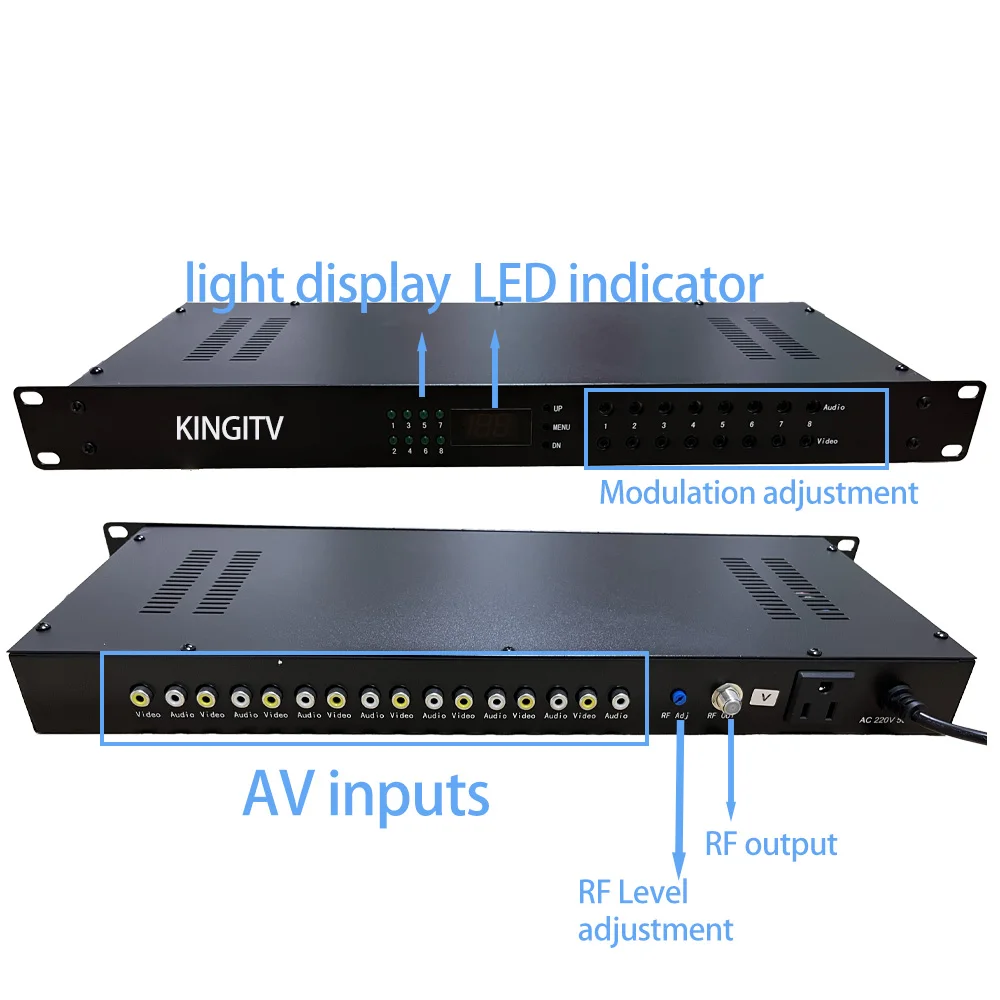 8 قنوات التناظرية المغير AV إلى RF فندق كابل الجبهة نهاية الصوت والفيديو إلى RF PAL-DK PAL-BG NTSC RF المغير
