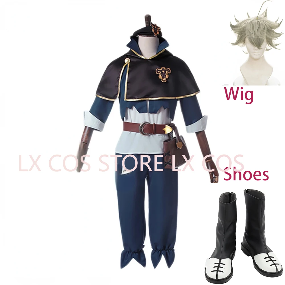 Asta Anime Cosplay Costume Wig Black Bull Cape Cloak White Top Pants Belt Bag Outfit Five Leaf Clover Noelle Men