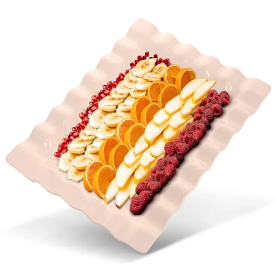 

22" Rectangular Scalloped Serving Platter │Outdoor Dining and Patio Parties │Shatterproof and Dishwasher Safe - Cream