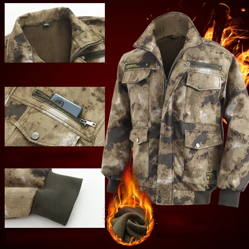 Traje de entrenamiento táctico para hombre, chaqueta polar con múltiples bolsillos, pantalones Cargo resistentes al desgaste, Camuflaje cálido, conjuntos de 2 piezas, Invierno