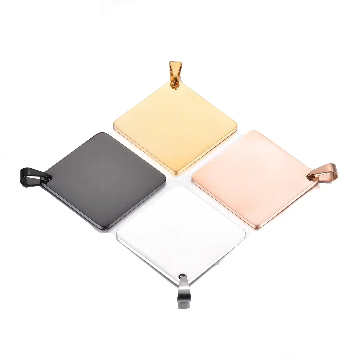 5Pc Stainless Steel Guitar Pick Pendant Square ID Necklace Unisex Jewelry 4 colors Double side polished Can be engraved