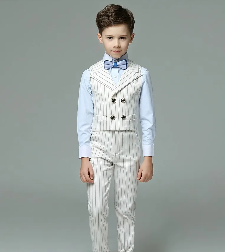 

Детский белый летний костюм для фотосъемки, детский жилет, рубашка, брюки, галстук-бабочка, школьная форма, костюм для выпускного вечера для мальчиков-подростков