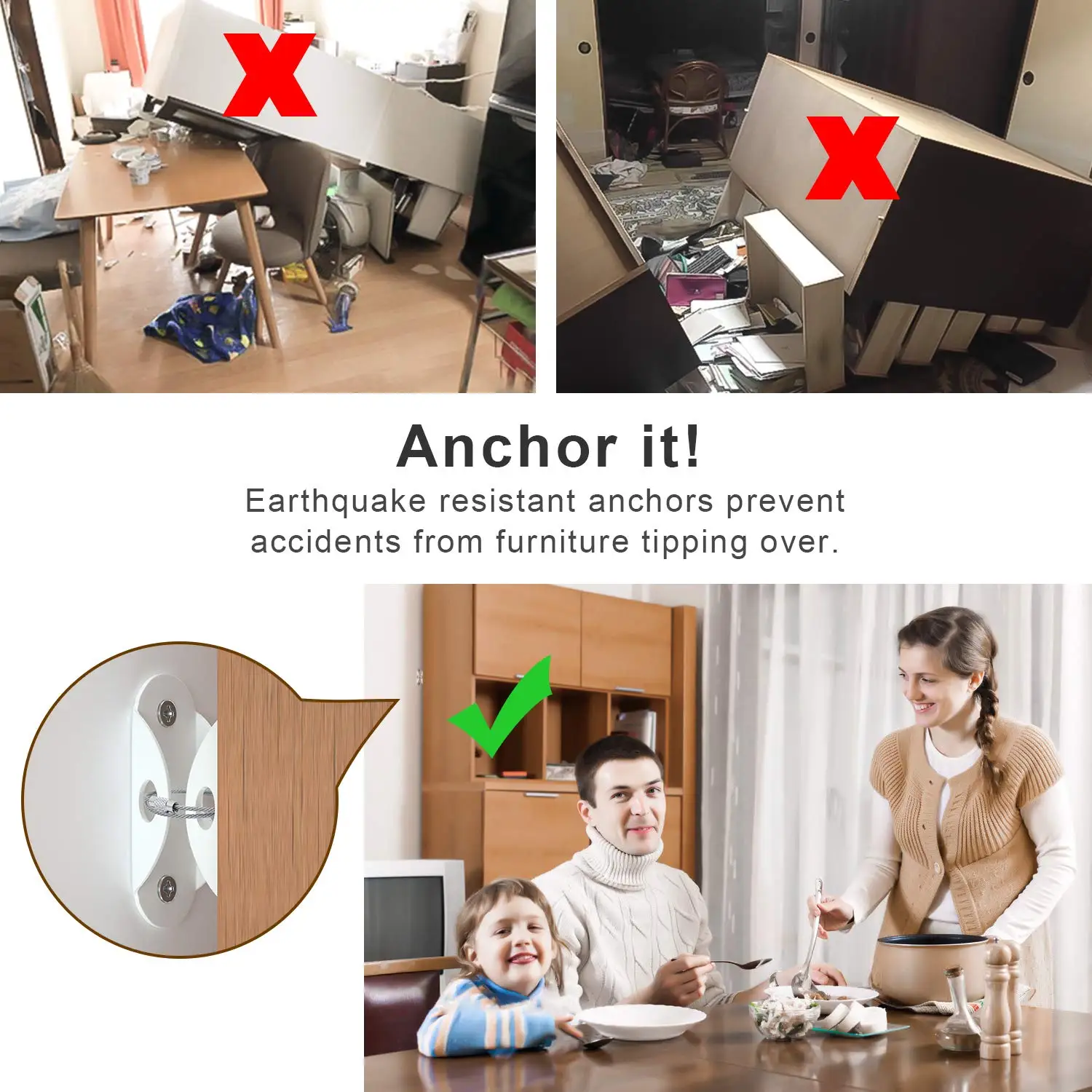 Furniture Anchor (8-piece), Anti Baby Furniture Strap, A Fixture Used to Secure 400 Pound Furniture to the Wall for Placement