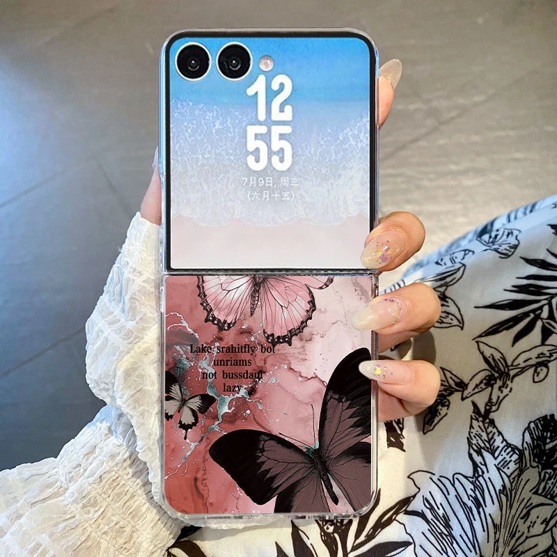 Retro Butterfly Pattern Phone Case For Samsung Galaxy Z Flip 8 7 6 5 4 3 5G Flip8 Flip7 FE Flip6 Clear Folding Hard Back Cover