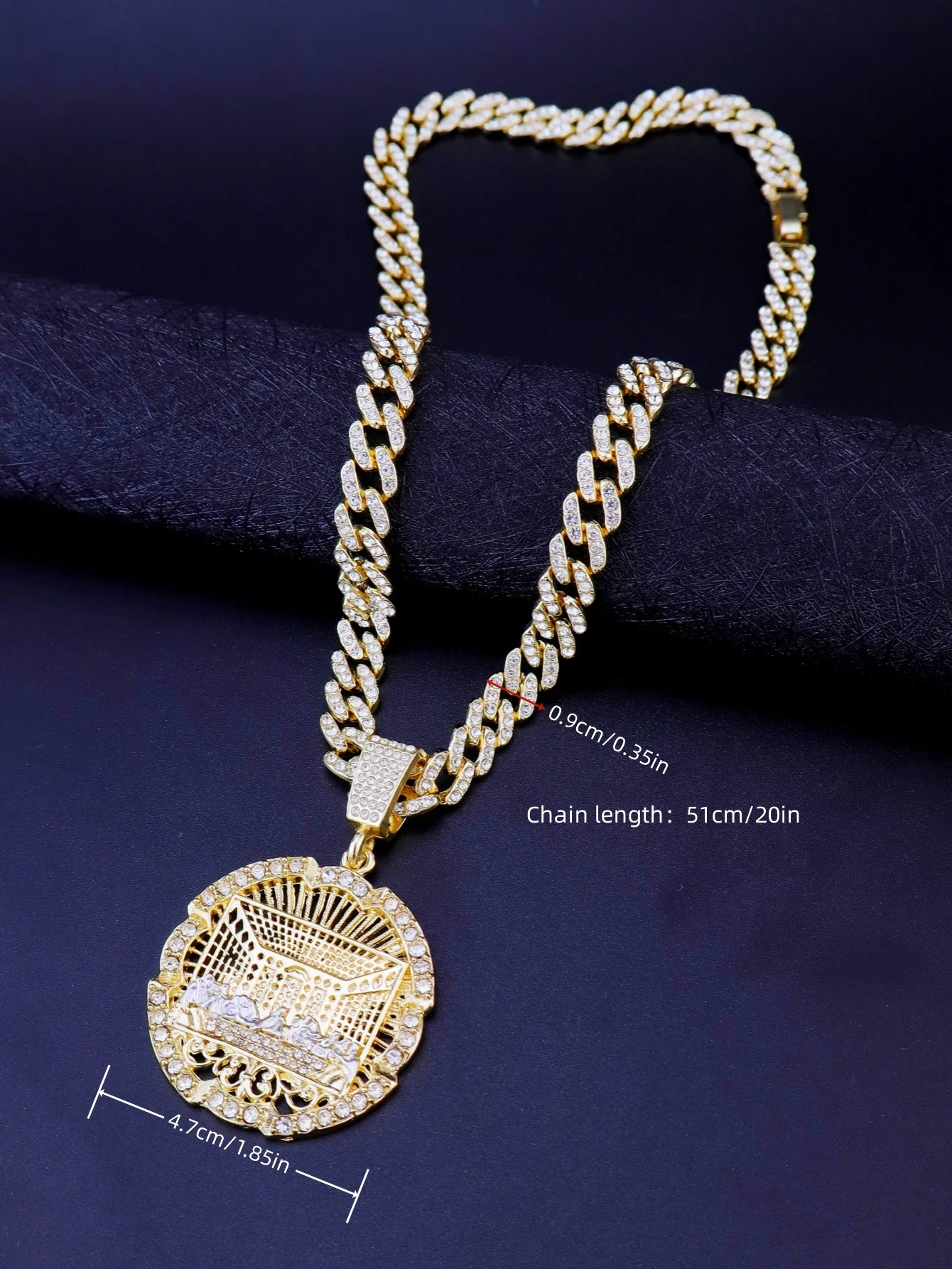 1 Piece 14K Gold Plated Hip Hop Punk Style Round Medallion Last Supper Pendant with Cuban Chain Cross Charm with Figaro Style