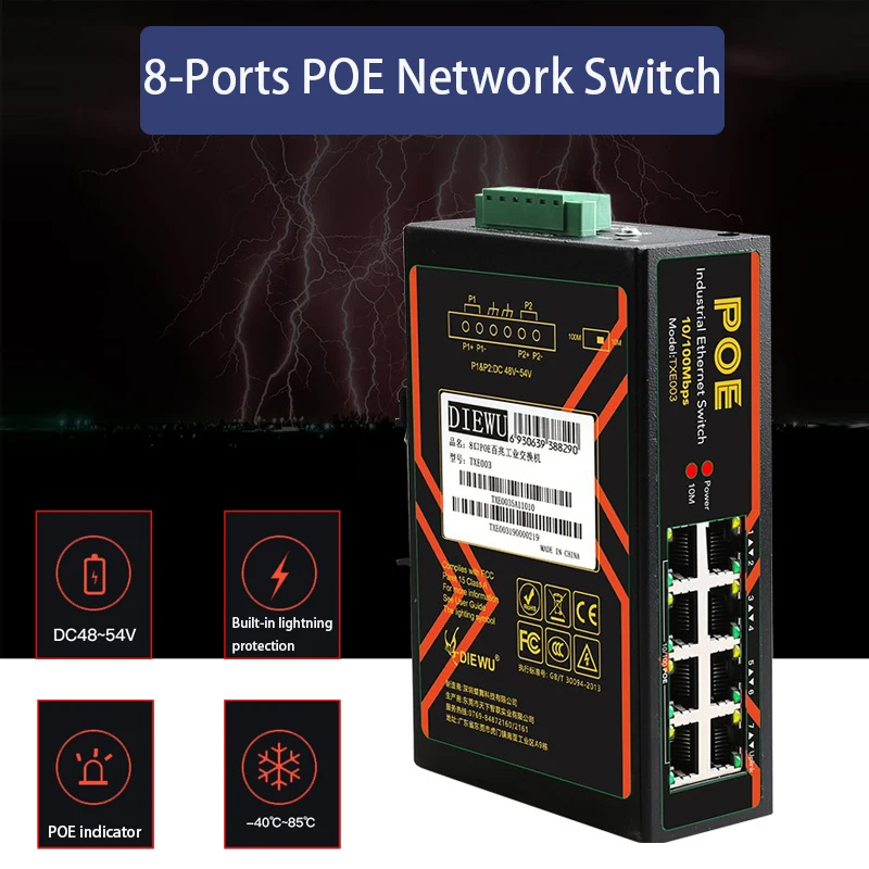 RJ45 Port 8 Port Industrial Grade spiel POE Netzwerk Schalter Schiene Typ 10/100Mbps netzteil Ethernet Video überwachung RJ45 Hub