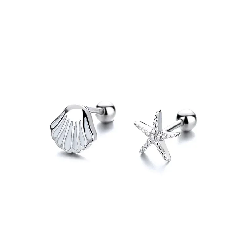 925 Sterling Silver Cute Crystal Starfish Screw Thread Stud Earrings For Women Kids Wedding Party Jewelry Gift Female Pendientes