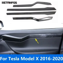 Car Accessories For Tesla Model X 2016 2017 2018 2019 2020 Carbon Fiber Interior Door Panel Armrest Strip Cover Molding Trim