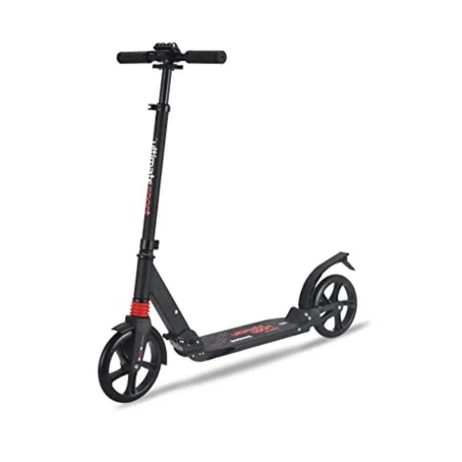 

Foldable Big Wheel Kick Scooter for Teens Adults Ages 10+ - Adjustable Handlebar - Black Frame - 200 lb Weight Capacity