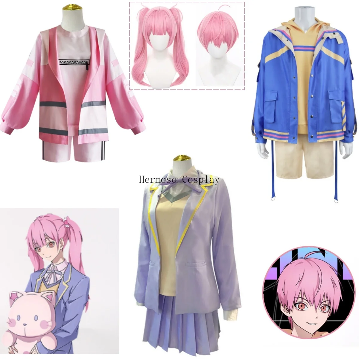 Anime Link Click Li Tianxi Li Tianchen Costume Cosplay moda dolce rosa blu cappotto vestito quotidiano attività partito gioco di ruolo gonna