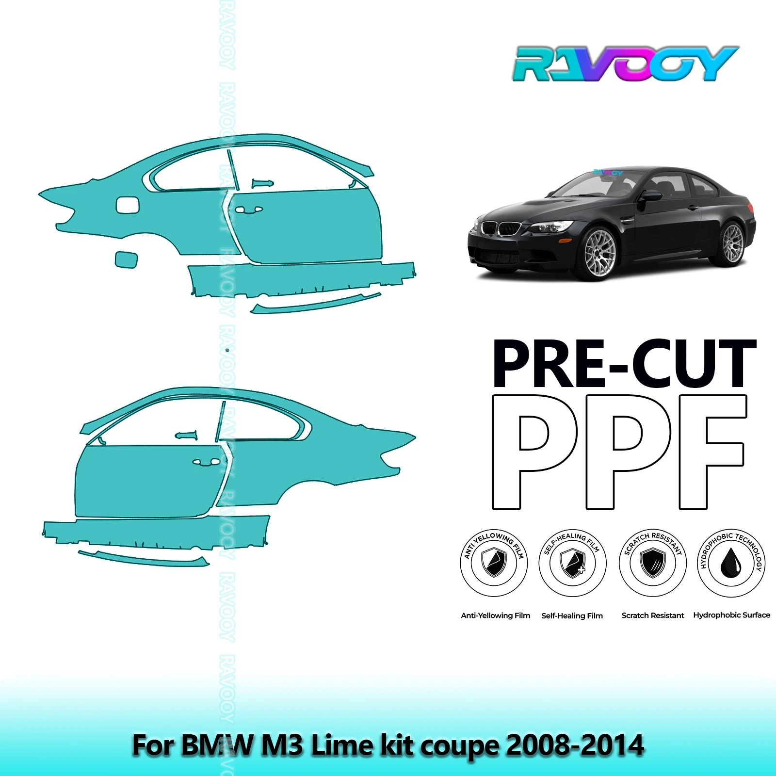 

For BMW M3 Lime kit coupe 2008-2014 8.5mil Clear Matte Pre-Cut PPF Door & A/B Pillar Kit TPU Paint Protection Film Set