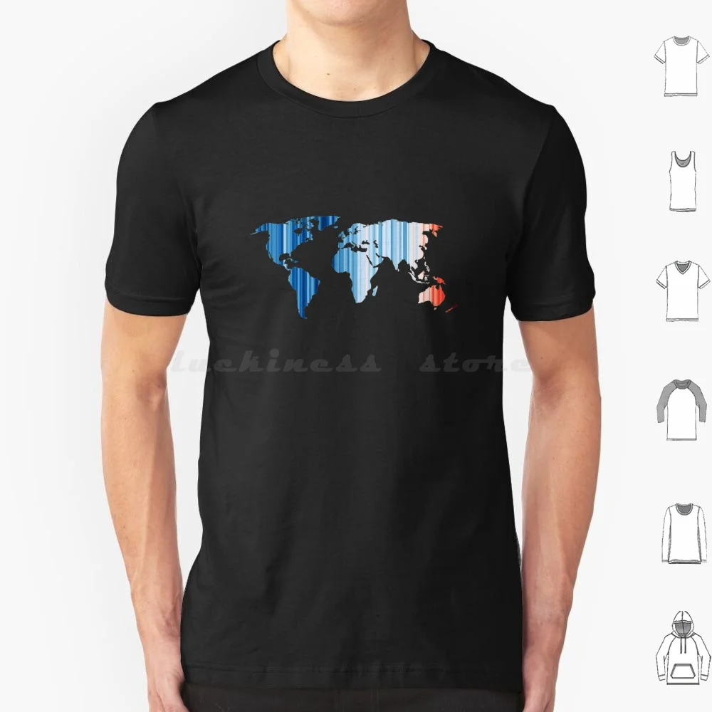 World Map-Climate Change & Global Warming Temperature Stripes T Shirt 6xl Cotton Cool Tee Global Warming Climate Change Global