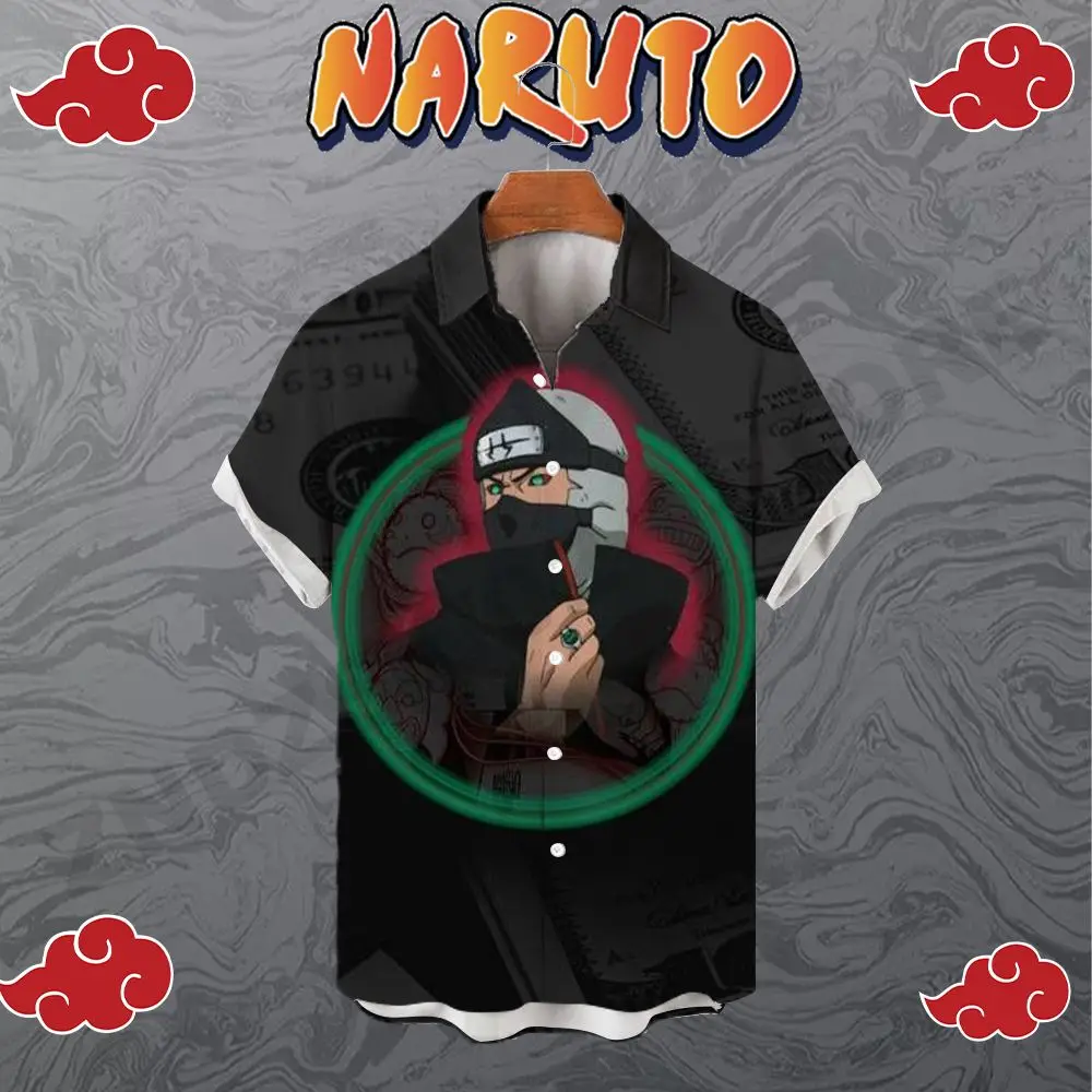 2023 Men\'s Shirts Naruto Harajuku Clothing Shirt Seaside Trip Tops High Quality Streetwear Summer Short Sleeve Oversized Fashion