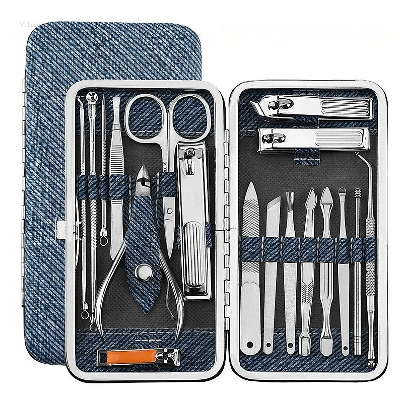 18 Piece Stainless Steel Nail Clipper Set Complete Manicure Pedicure Tool Kit Nail Cutter Cuticle Scissors Grooming Gift Box