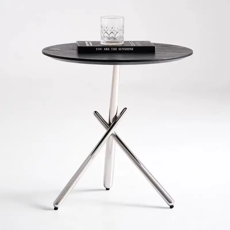 Simple modern round sofa side table light luxury stainless steel high-end coffee table hotel living room cafe