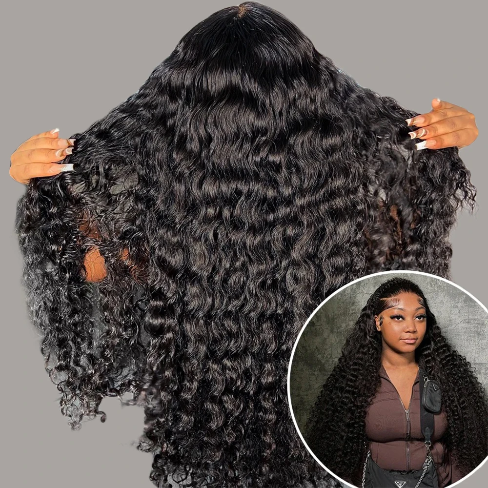 300% High Density Deep Wave 13x6 HD Lace Frontal Human Hair Wig Brazilian Curly Water Wave Lace Frontal Wigs CEXXY 32 Inches