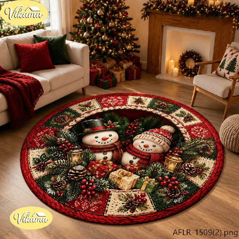 VIKAMA Circular Christmas Rug, Fun Visual Effect Carpet, Party Floor Mat for Festive Events, Christmas Living Room Home Decor