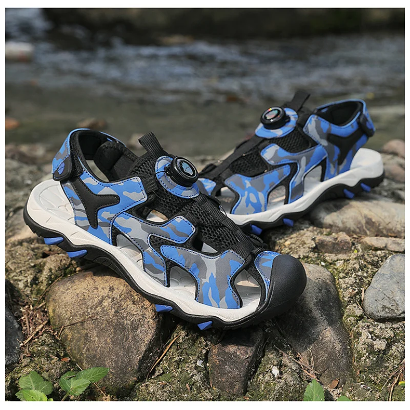 

Summer youth twist-button large-size closed-toe beach sandals for men, closed-toe sandals, stream-tracing shoes