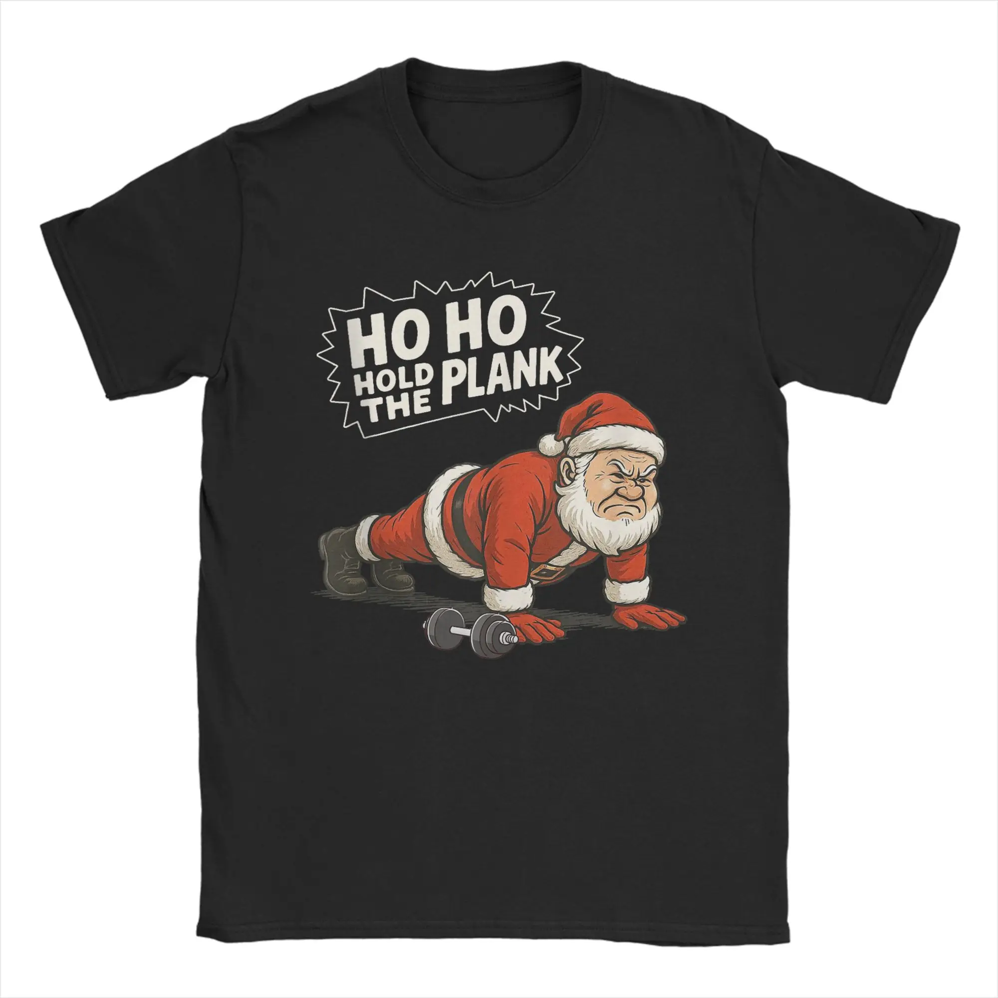 

Humor Santa Ho Ho Hold The Plank Christmas Gym Workout Fitness T-Shirts Men Round Neck Cotton T Shirt Short Sleeve Tees Clothes