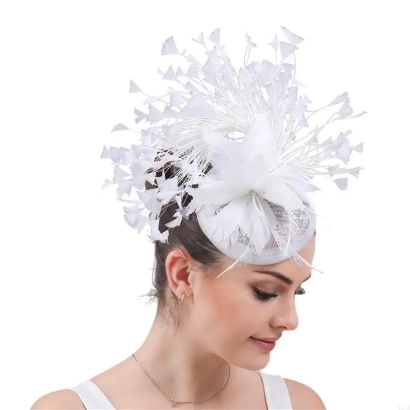 

Vintage Flower Fascinator Hat Teaparty Sinamay Hat Hair Clip Exaggerated Feathered Flower Hat for 1920S Masquerades Party