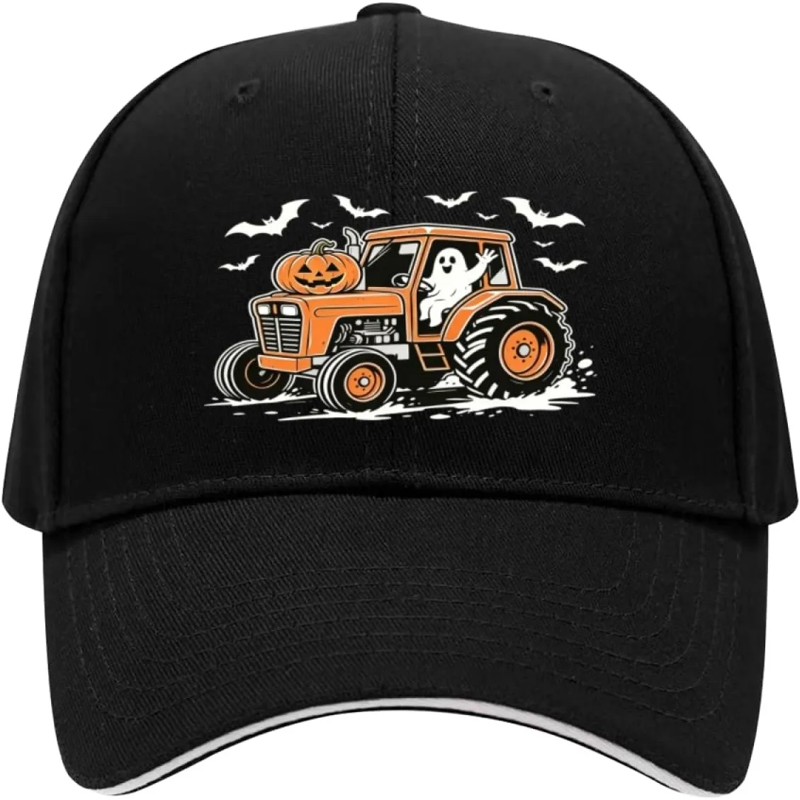 Farmer Tractor Ghost Pumpkin Halloween Sandwich Baseball Cap