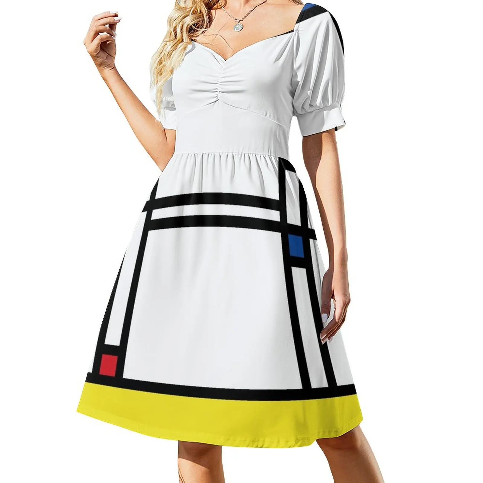 

Mondrian Minimalist De Stijl Modern Art Abstract Design Short-Sleeved Dress Evening gown Long dresses