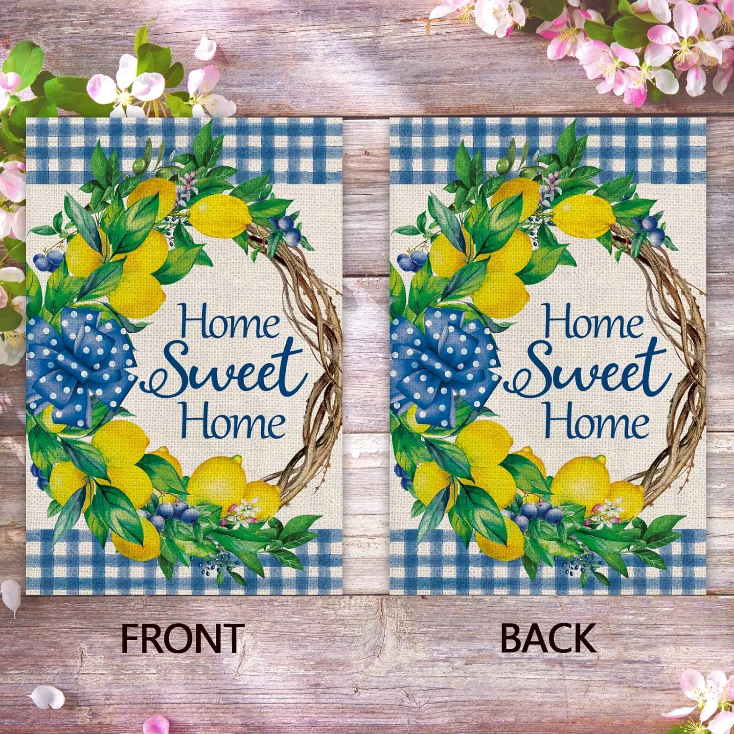 Texupday Home Sweet Home Lemon Fruit Wreath Decoration Double Sided Burlap Garden Flag Buffalo Check Plaid Spring Summer Sea WZZ