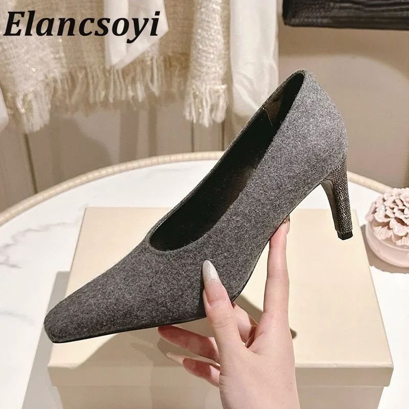 High heels genuine leather retro low order shoes women's spring and autumn pointed shallow mouth office commuting high heels