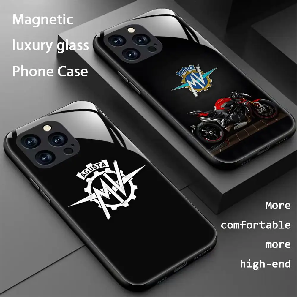 Hot moto Racing M-V Brand Phone Case For iPhone 16 15 14 13 12 11 X XR XS 8 Plus Mini Pro Max Glass Magnetic Phone Case