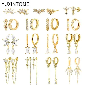 925 Ayar Gümüş İğne Moda Beyaz Zirkon Altın Küpe Kadınlar için Kalp Su Damlası Geometri Damla Küpe Lüks Takı