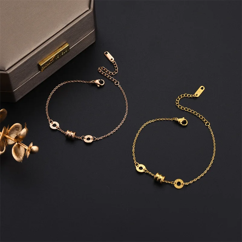

Fashion Transport Bead Titanium Steel Bracelet 18K Gold Plated Waterproof Anti Allergy Jewelry Suitable for Women Girls Gift