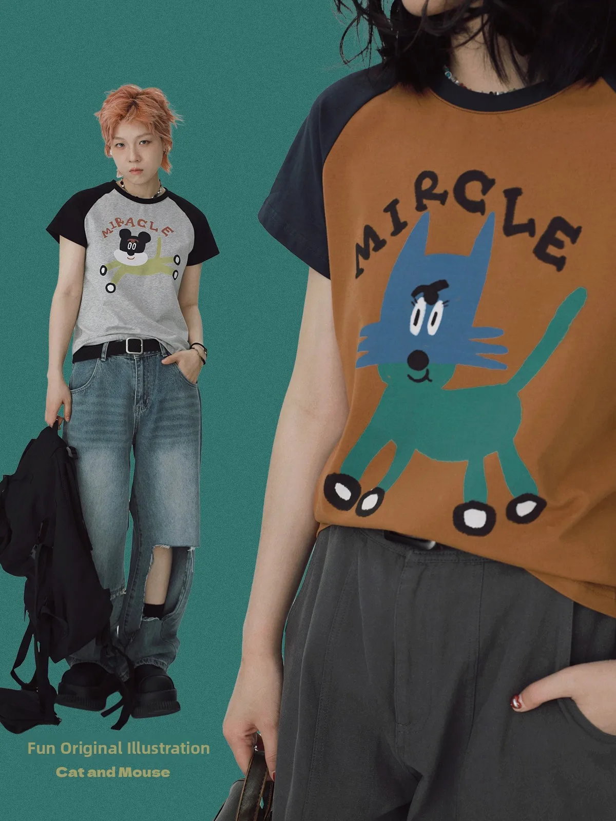 

STILL YOU Ретро Fun And Mouse Print oulder Insert ort Sve round Ne Футболка Spicy Girl ort Top для молодых женщин