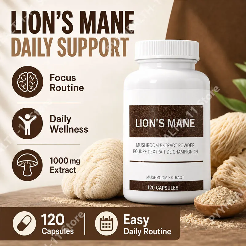 Lion’s Mane Mushroom Capsules Supplement with Beta Glucans Focus & Mental Clarity Support Daily Wellness Formula 120 Count