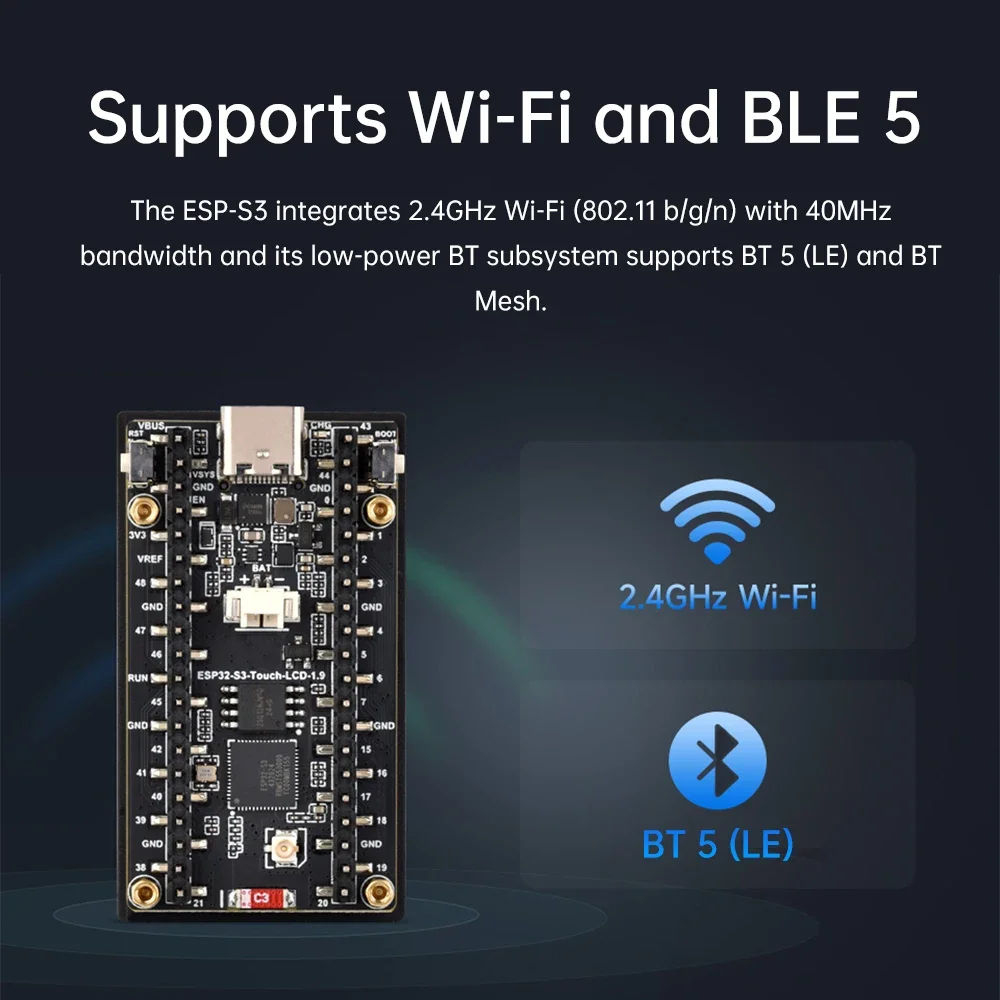ESP32 S3 1.9 Inch LCD Screen Wifi Bluetooth Development Board 170 with 320 Resolution Lx7 Dual Core Processor Type C Interface